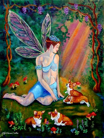 Fairy In The Woods With Her Corgis Flag Canvas House Size
