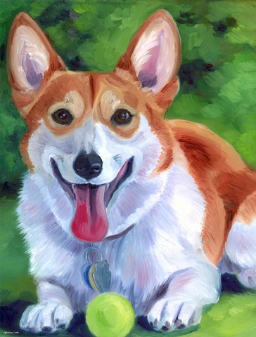 Corgi With Green Ball Flag Garden Size