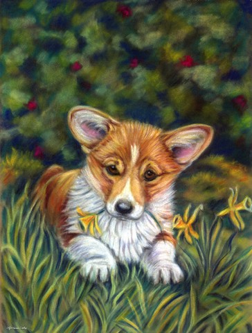 Corgi Pup And Daffodils Flag Garden Size