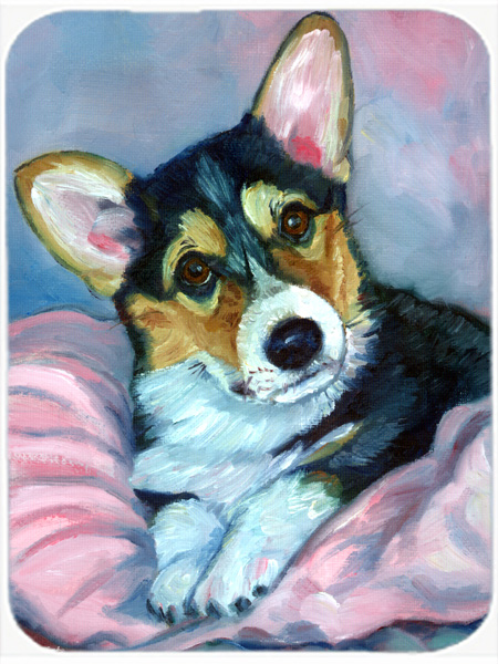 Picture of Carolines Treasures 7301LCB Corgi Puppy With Pink Blanket Glass Cutting Board- Large