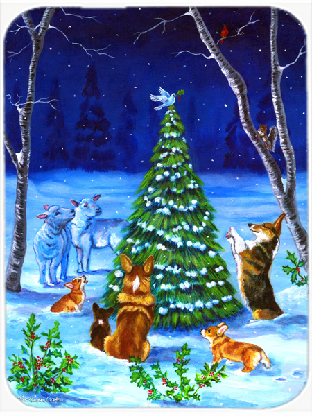 Picture of Carolines Treasures 7304LCB Corgi Christmas Peace Glass Cutting Board- Large