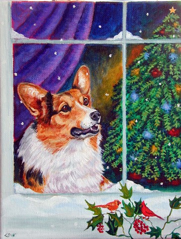 Corgi Christmas Window Flag Garden Size