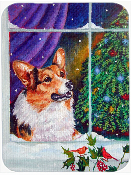 Picture of Carolines Treasures 7305LCB Corgi Christmas Window Glass Cutting Board- Large
