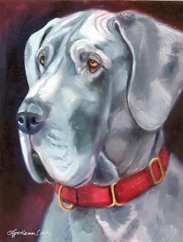 Great Dane Natural Ears Red Collar Flag Canvas House Size