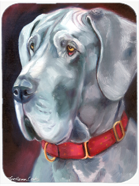 Picture of Carolines Treasures 7309LCB Great Dane Natural Ears Red Collar Glass Cutting Board- Large