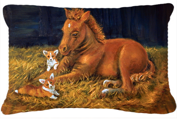 Corgi Sunrise With Colt Fabric Decorative Pillow