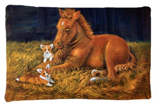 7329PILLOWCASE Corgi Sunrise With Colt Fabric Standard Pillowcase