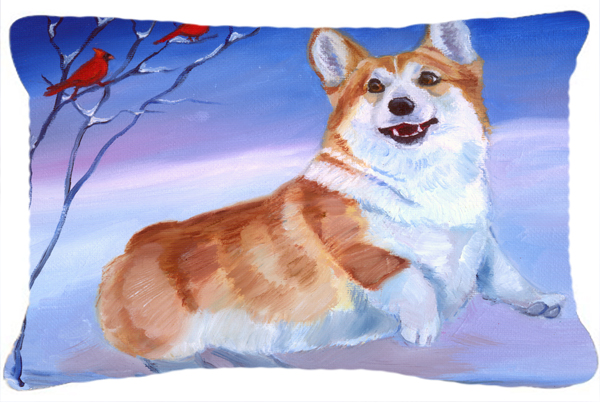 Corgi Snow Cardinal Fabric Decorative Pillow