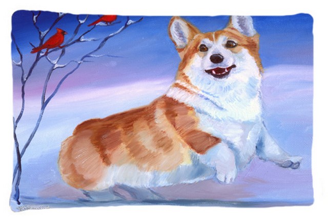 Corgi Snow Cardinal Fabric Standard Pillowcase