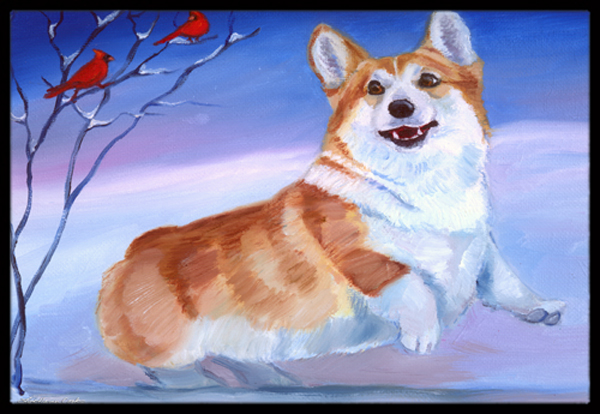 Corgi Snow Cardinal Indoor & Outdoor Mat
