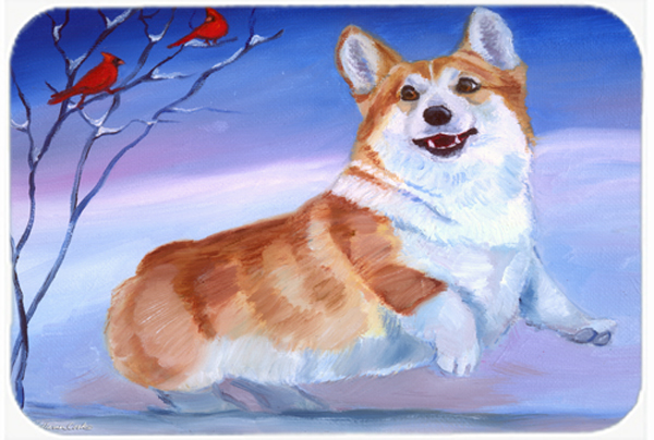 Picture of Carolines Treasures 7328LCB Corgi Snow Cardinal Glass Cutting Board- Large