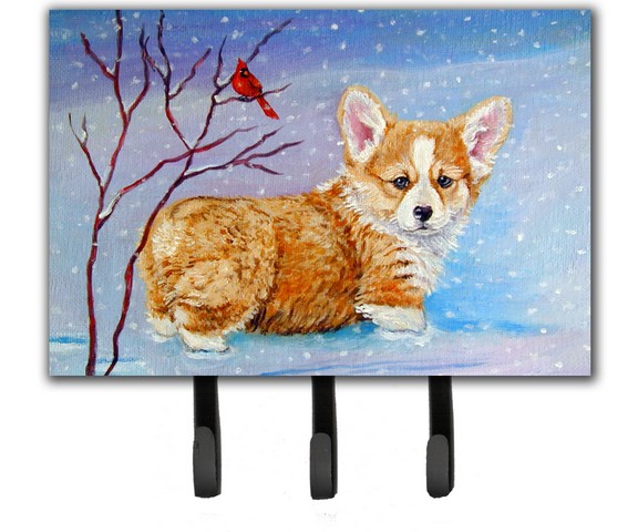 Corgi Pup Snow Cardinal Leash & Key Holder