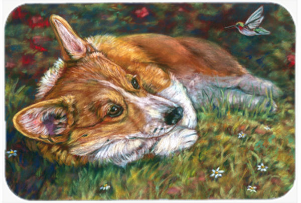 Picture of Carolines Treasures 7326LCB Corgi Pastel Hummingbird Glass Cutting Board- Large