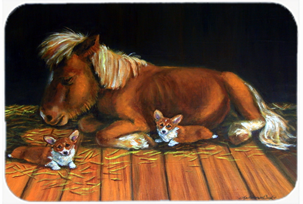 Picture of Carolines Treasures 7323LCB Corgi Snuggles The Pony Glass Cutting Board- Large