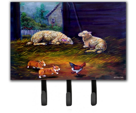 Corgi Chaos In The Barn With Sheep Leash & Key Holder