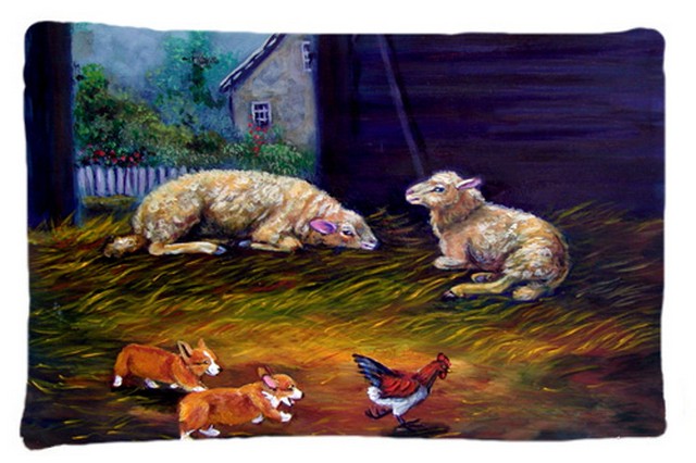 Corgi Chaos In The Barn With Sheep Fabric Standard Pillowcase