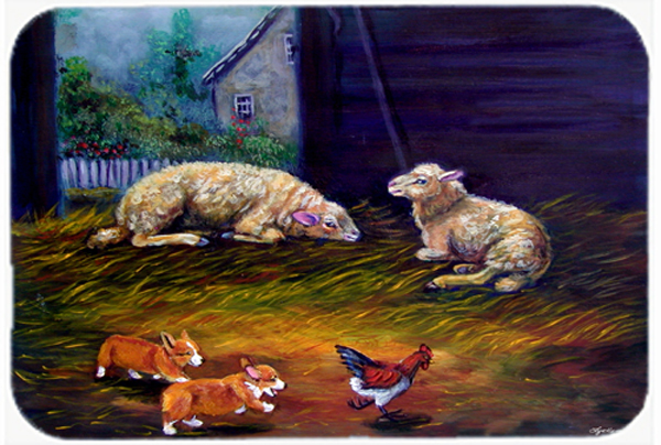 Picture of Carolines Treasures 7322LCB Corgi Chaos In The Barn With Sheep Glass Cutting Board- Large
