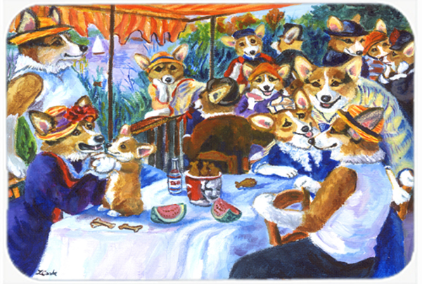 Picture of Carolines Treasures 7321LCB Corgi Boating Party Glass Cutting Board- Large