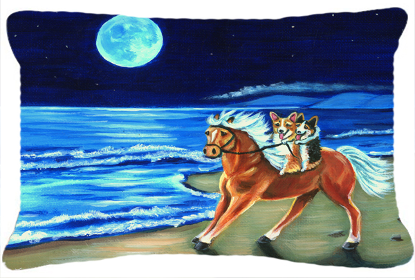 Corgi Beach Ride On Horse Fabric Decorative Pillow