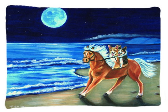 Corgi Beach Ride On Horse Fabric Standard Pillowcase