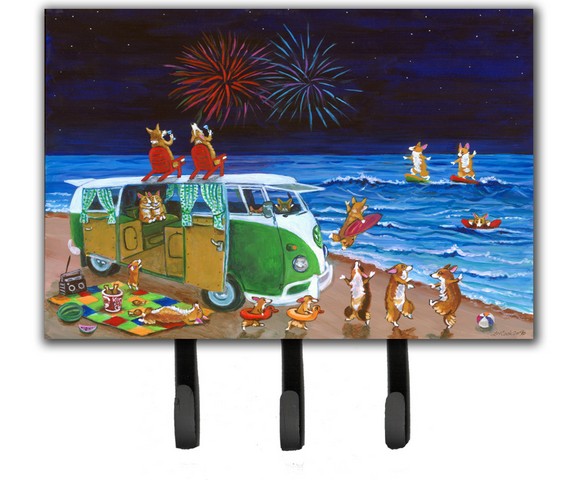 Corgi Beach Party Volkswagon Bus Fireworks Leash & Key Holder
