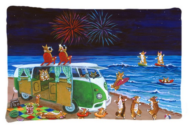 7317PILLOWCASE Corgi Beach Party Volkswagon Bus Fireworks Fabric Standard Pillowcase