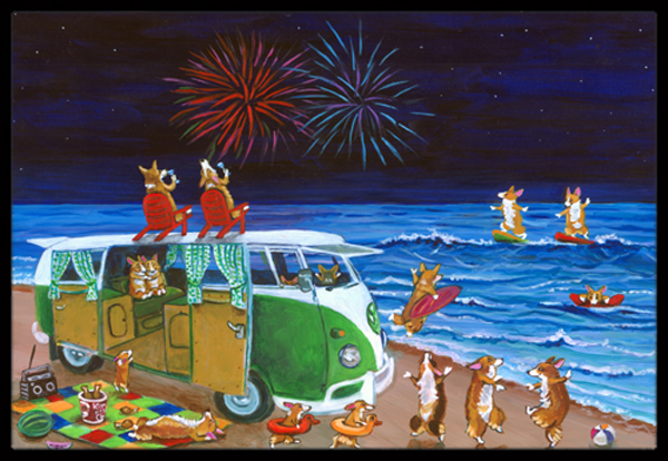 Corgi Beach Party Mat - Multicolor - 18 x 27 in. - Durable Indoor/Outdoor Use