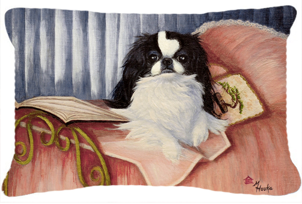 Japanese Chin Reading In Bed Fabric Decorative Pillow