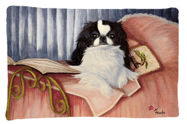 Japanese Chin Reading In Bed Fabric Standard Pillowcase