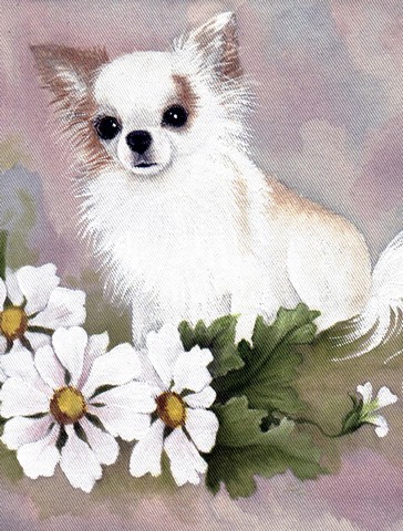 Chihuahua White Flowers Flag Canvas House Size