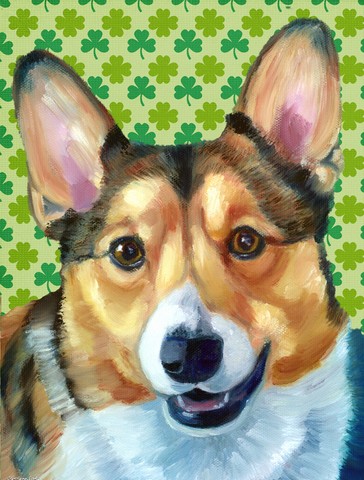 Corgi St. Patricks Day Shamrock Flag Garden Size