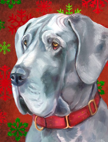 Great Dane Red Snowflakes Holiday Christmas Flag Garden Size