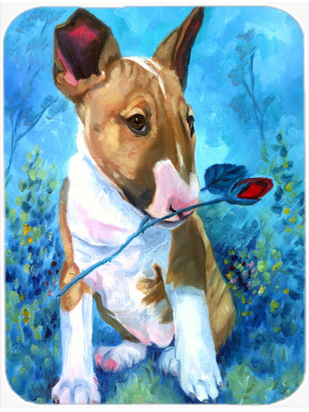 Picture of Carolines Treasures 7339LCB Bull Terrier Rose For Mom Glass Cutting Board- Large