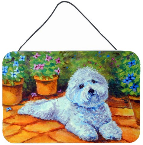 Bichon Frise On The Patio Wall and Door Hanging Prints