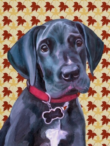 Black Great Dane Puppy Fall Leaves Flag Canvas House Size