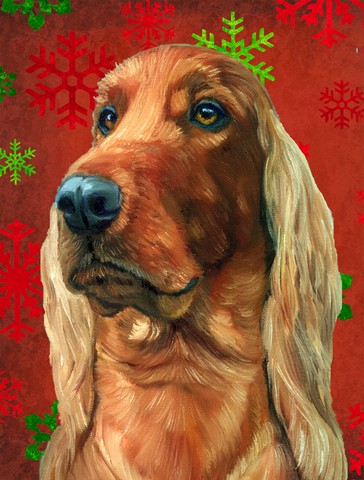Irish Setter Red Snowflakes Holiday Christmas Flag Canvas House Size