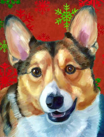 Corgi Red Snowflakes Holiday Christmas Flag Canvas House Size