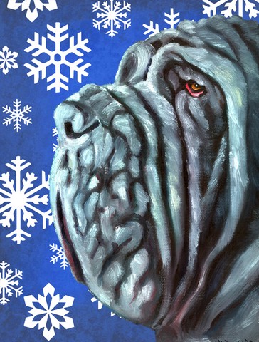 Neapolitan Mastiff Winter Snowflakes Holiday Flag Canvas House Size