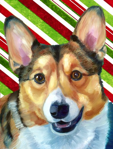 Corgi Candy Cane Holiday Christmas Flag Canvas House Size