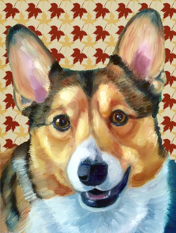 Corgi Fall Leaves Flag Garden Size