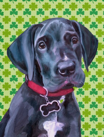 Black Great Dane Puppy St. Patricks Day Shamrock Flag Garden Size