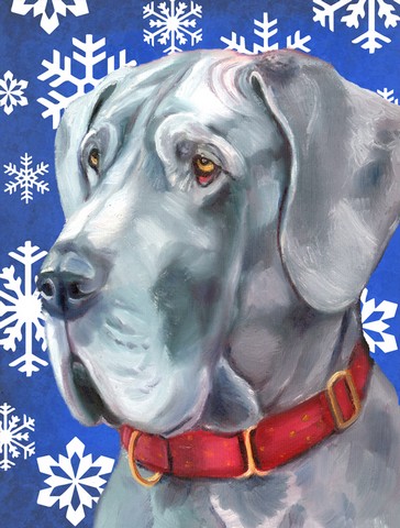Great Dane Winter Snowflakes Holiday Flag Garden Size