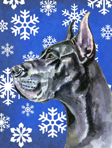 Black Great Dane Winter Snowflakes Holiday Flag Garden Size