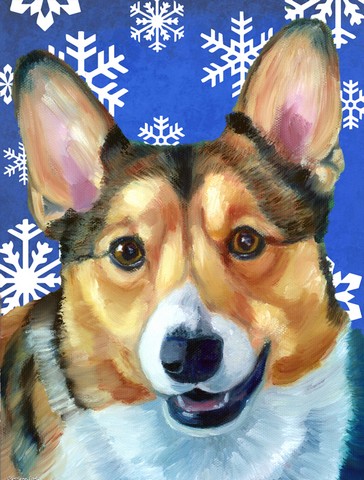 Corgi Winter Snowflakes Holiday Flag Garden Size