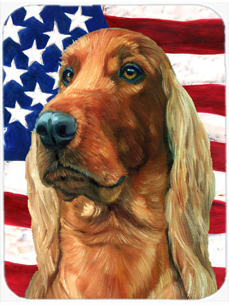 LH9541LCB Irish Setter Usa Patriotic American Flag Glass Cutting Board- Large