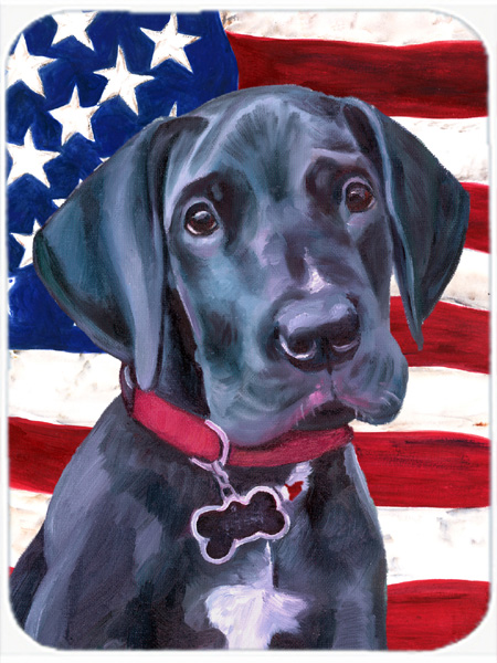 Black Great Dane Puppy Usa Patriotic American Flag Glass Cutting Board- Large
