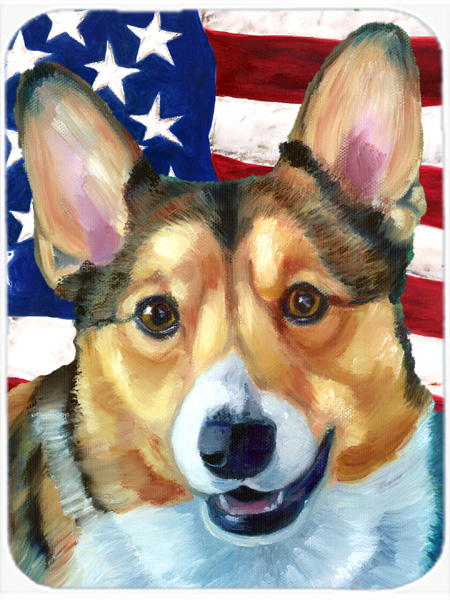 LH9546LCB Corgi Usa Patriotic American Flag Glass Cutting Board- Large