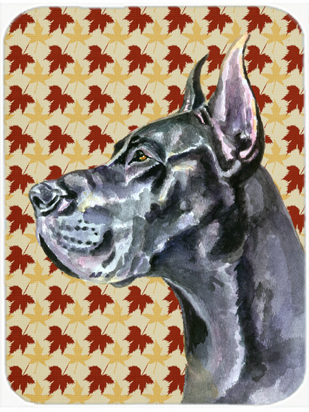 Black Great Dane Fall Leaves Glass Cutting Board- Large