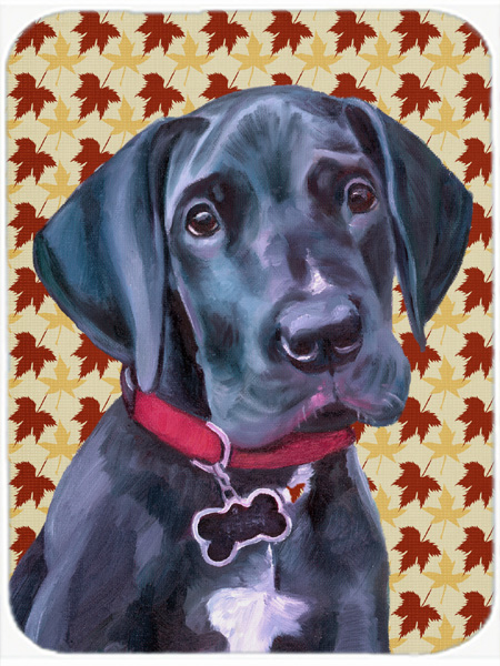 Black Great Dane Puppy Fall Leaves Glass Cutting Board- Large
