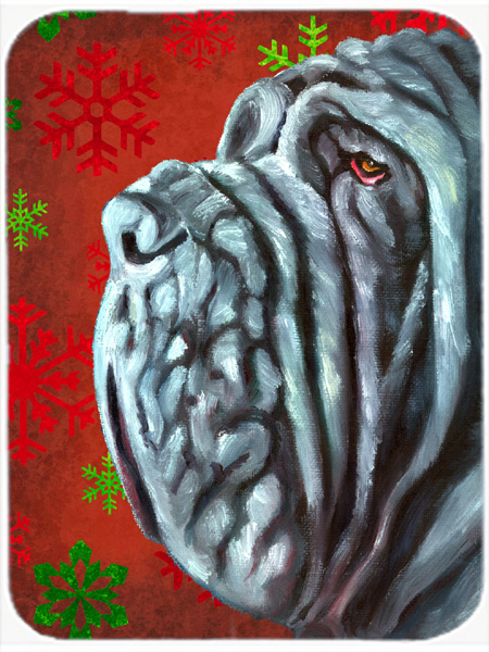 Picture of Carolines Treasures LH9575LCB Neapolitan Mastiff Red Snowflakes Holiday Christmas Glass Cutting Board- Large